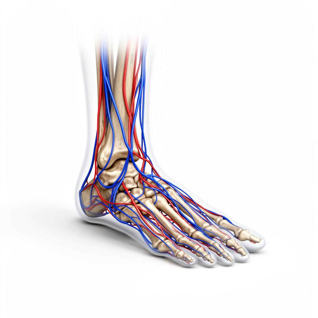 Foot anatomy showing bones, veins, and ligaments